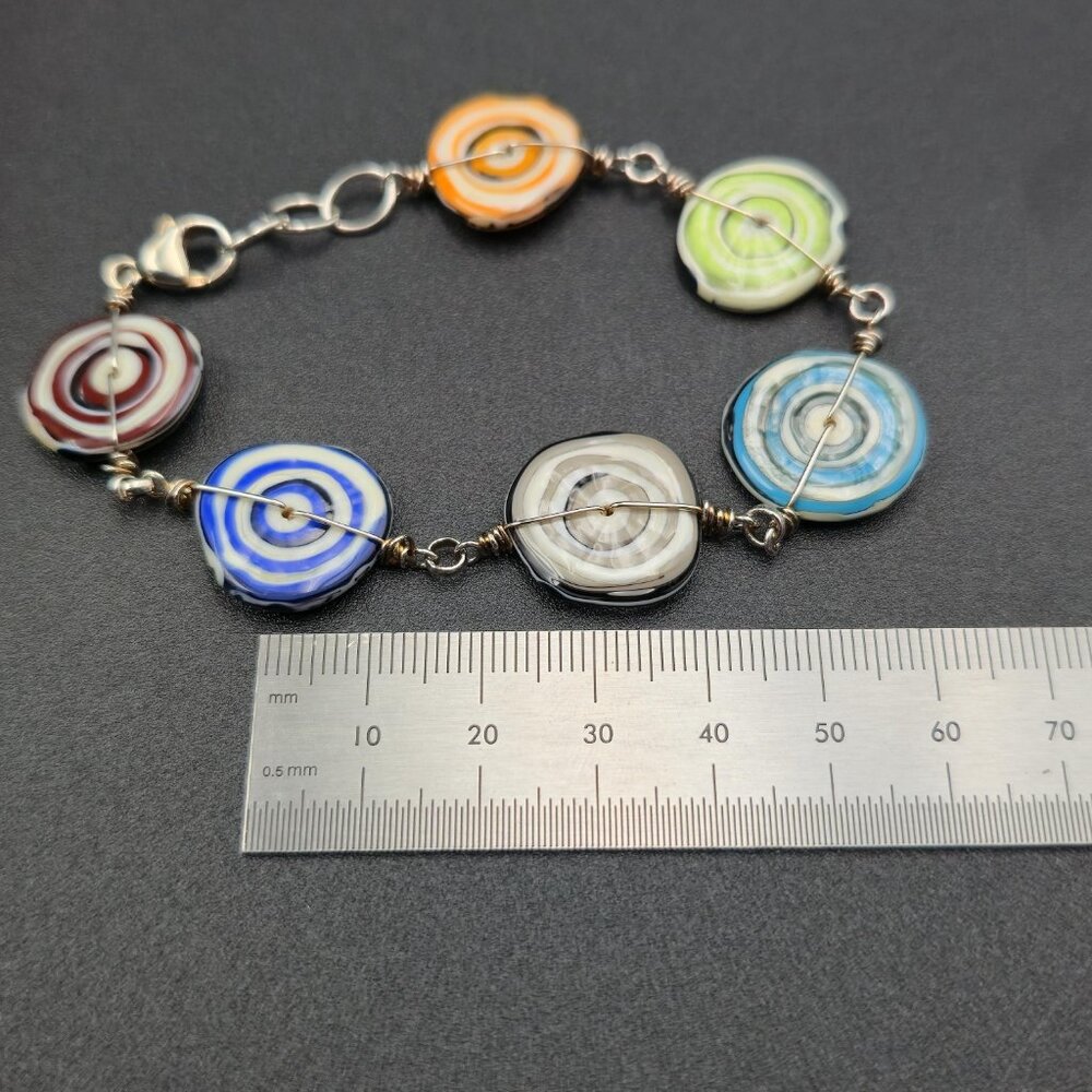 7+1 Inch Sterling Silver Handmade Wire Swirling Glass Bracelet A6544 - Picture 6 of 7